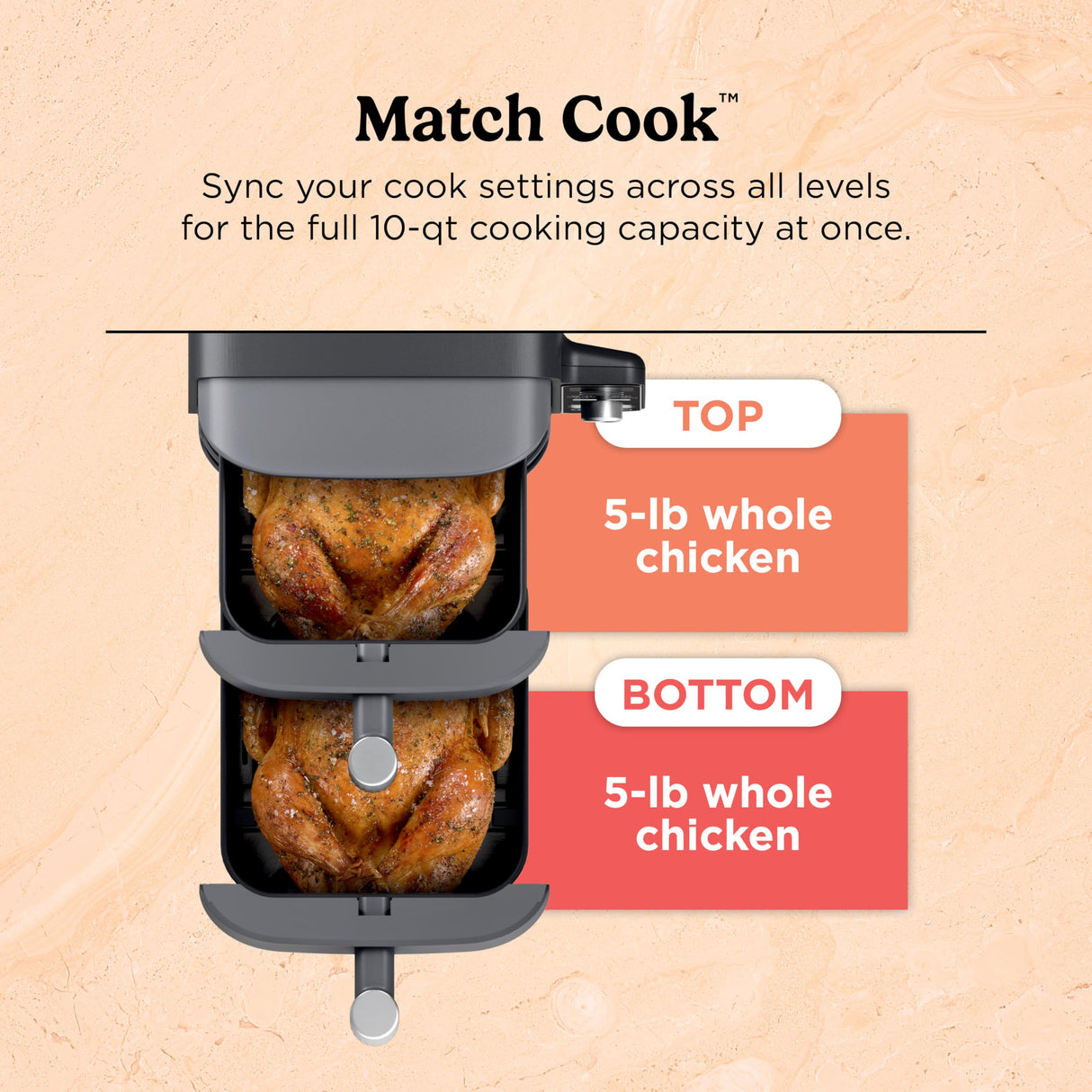 Ninja SL401 DoubleStack XL 2-Basket Air Fryer, DoubleStack Technology Cooks 4 Foods at Once, Compact Design, 10 QT, 6-in-1, Smart Finish & Match Cook, Air Fry, Broil, Bake, Easy Meals, Easy Clean,Grey Ninja