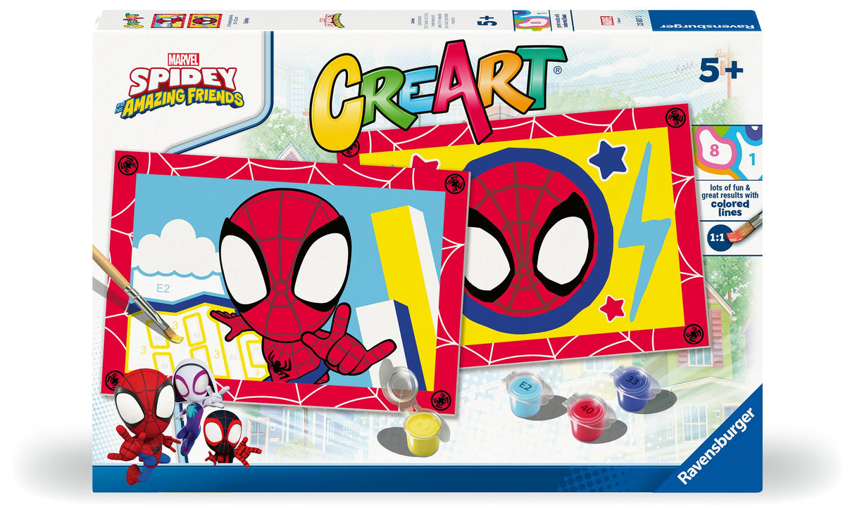 Ravensburger - CreArt Junior Series: Spidey, Paint by Numbers Children, Paint-by-Number Paints, Includes Complete Paint Kit and Frame, For Children 5+ Years, 32x22cm Ravensburger