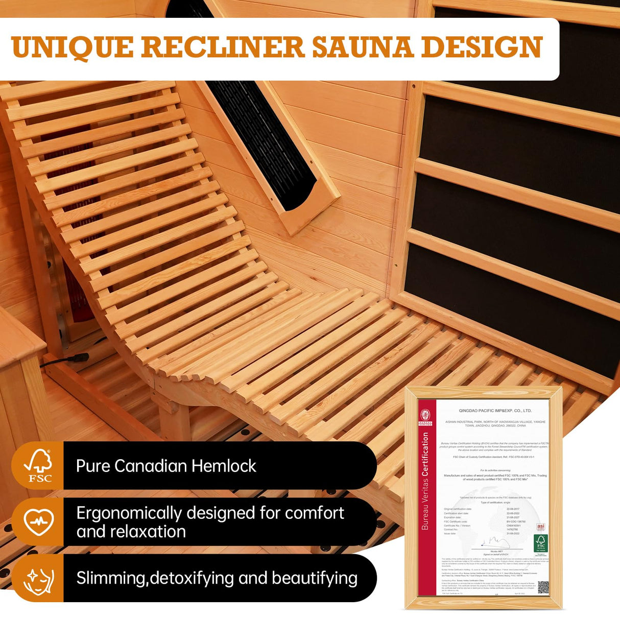 amocane Far Infrared Sauna, 1-2 Person Sauna for Home, Wooden Lounger, 5 Ceramic Heater & 4 Carbon Fiber Panel, Oxygen Bar, Dry Saunas Spa(Hemlock, L 70.86" x W 70.86" x H 74.8") amocane