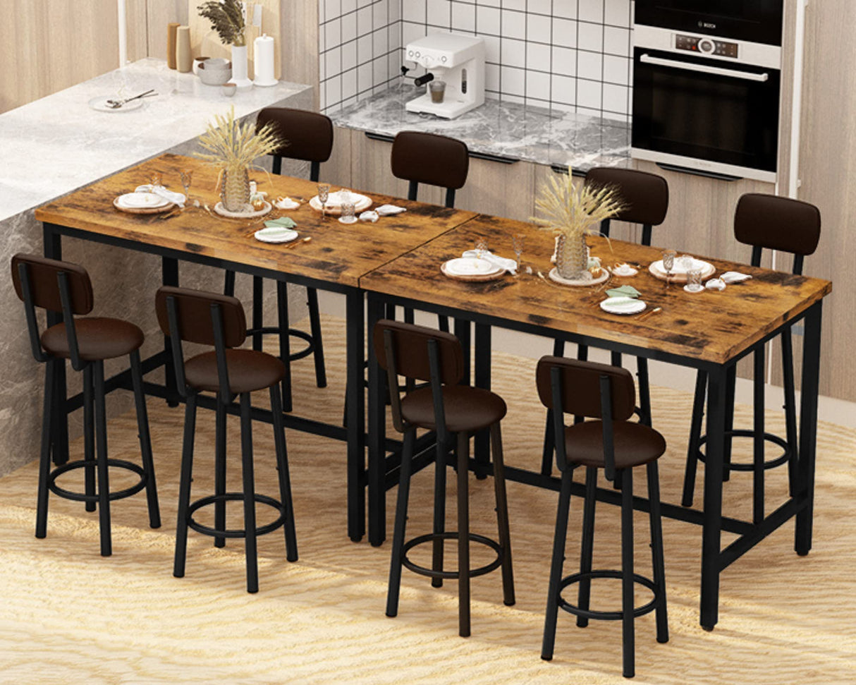 AWQM Space-Saving Faux Wooden Dining Set with 8 PU Upholstered Chairs for Modern Living AWQM