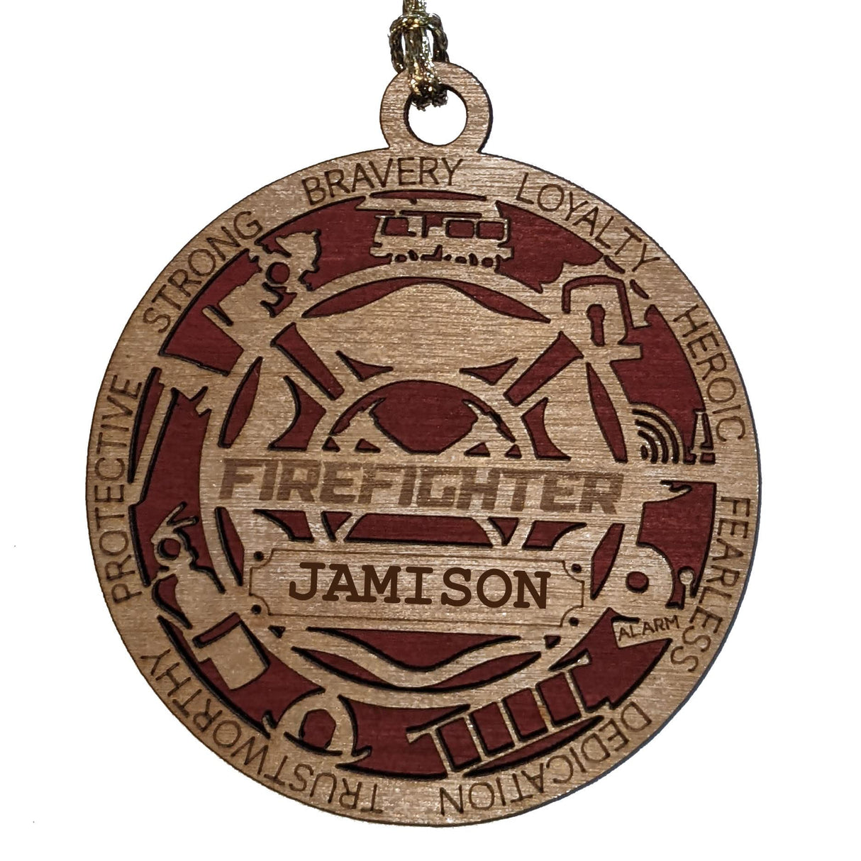 3" Laser-Cut Handcrafted Wooden Personalized Firefighter Christmas Ornament - Custom Fireman Holiday Decor with Solid Background McIntosh Woodworking & Laser Engraving