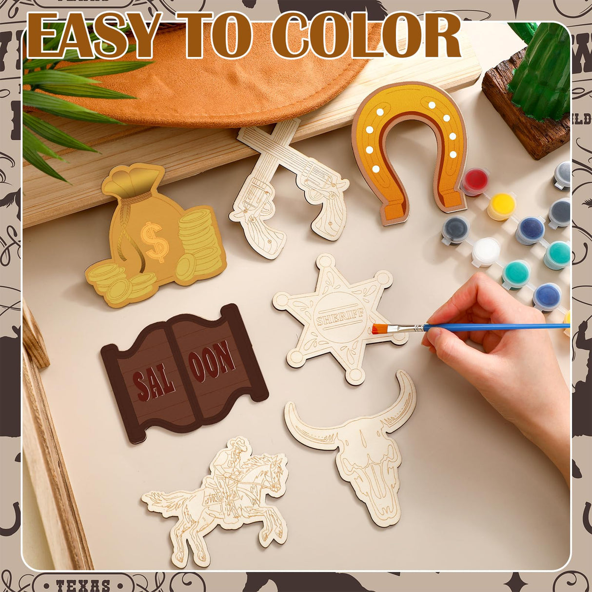 JellyArch 24 Pcs West Cowboy Painting Kits Unfinished Wood Hat Boots Cutouts DIY Wooden Painting Bulk Crafts for Adults West Cowboy Cutouts Refrigerator Magnets for Home Decoration JellyArch