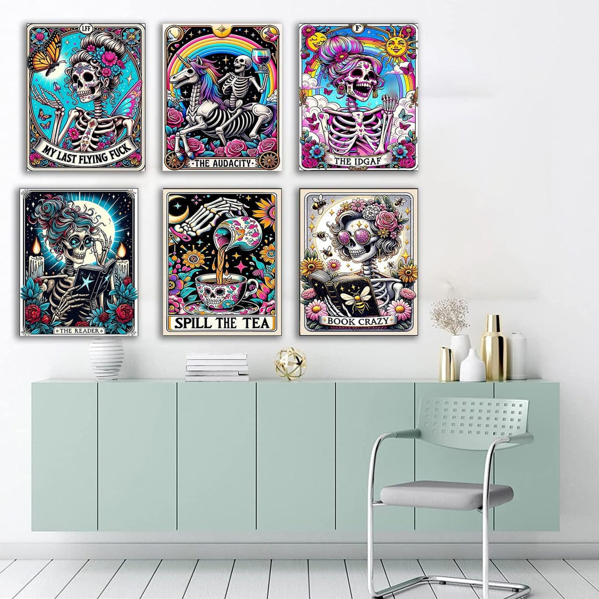 EIBEILI 6-Pack Skull Diamond Art Kits for Adults, Tarot Card Diamond Painting for Beginners, DIY Full Rhinestone 5D Gothic Diamond Painting Kits (Gemstone Craft), Home Wall Decoration (12x16 inch) EIBEILI