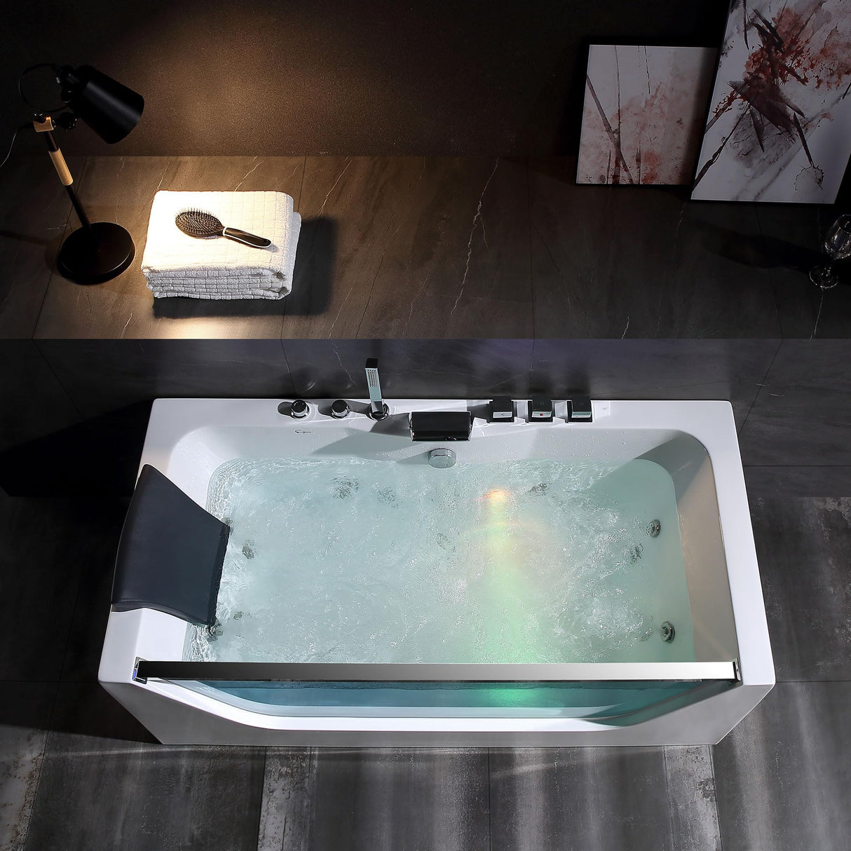 Empava 59 x 29" Whirlpool Tub,750W Acrylic Jetted Bathtub with 11 Jets,Hydromassage with Chromatherapy,3-Side Apron,58 Gallons,ETL Certified Empava