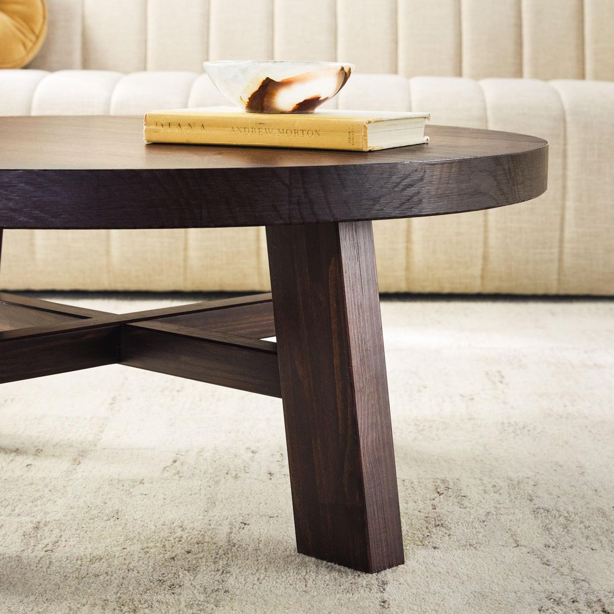 Walker Edison Colt Modern Farmhouse Solid Wood Round Coffee Table, 36 Inch, Espresso Walker Edison