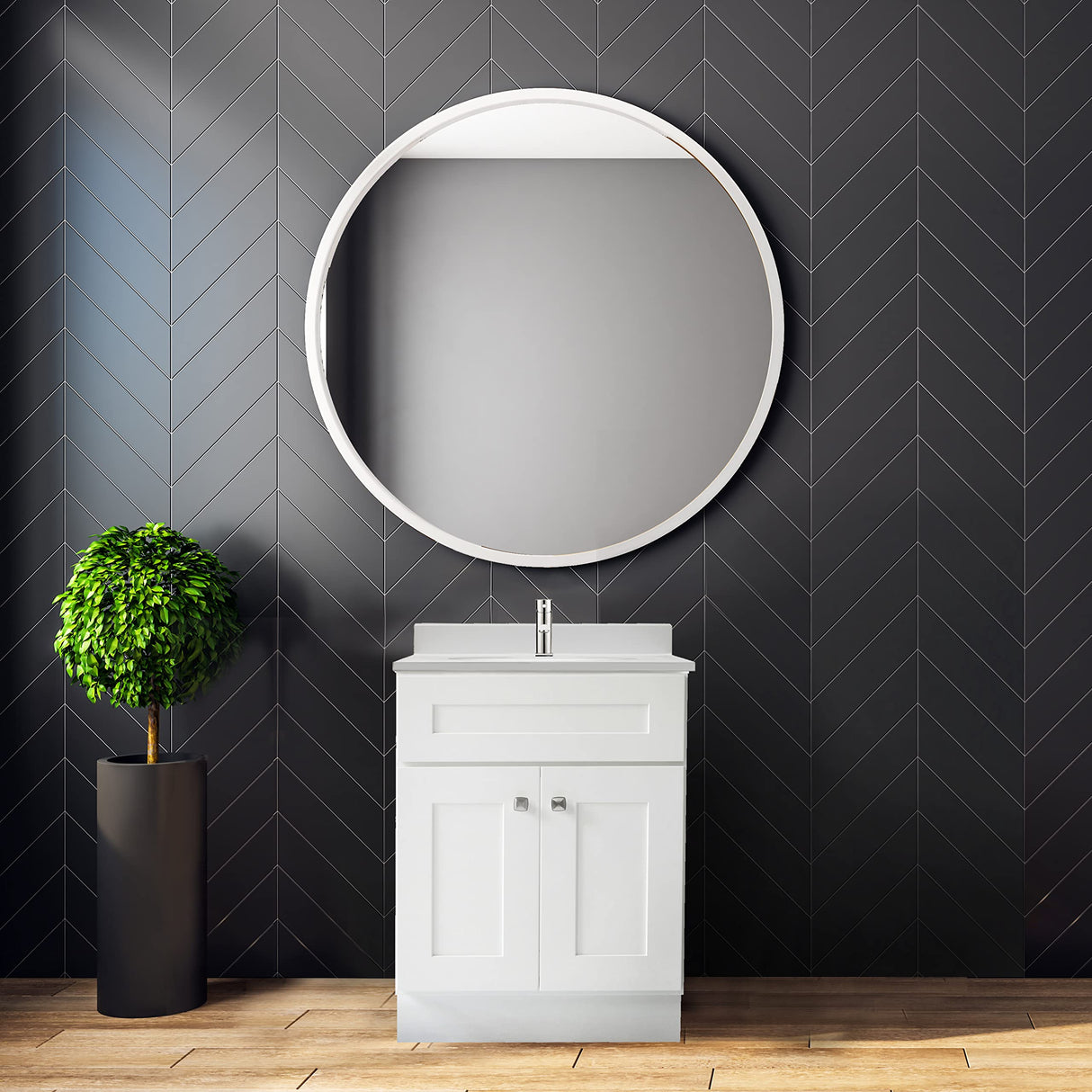 Brookings 24 Inch Bathroom Vanity, Ready to Assemble, Solid Wood, Sherwin Williams® White – Design House, 586933 Design House