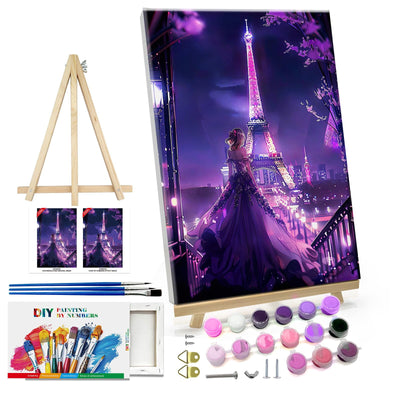 ATDMS Paint by Numbers Kit for Adults with Frame Eiffel Tower Paint by Number with Easel DIY Women Adult Paint by Number Kits Oil Painting Kits for Gift Home Wall Decor 8x12 Inch
