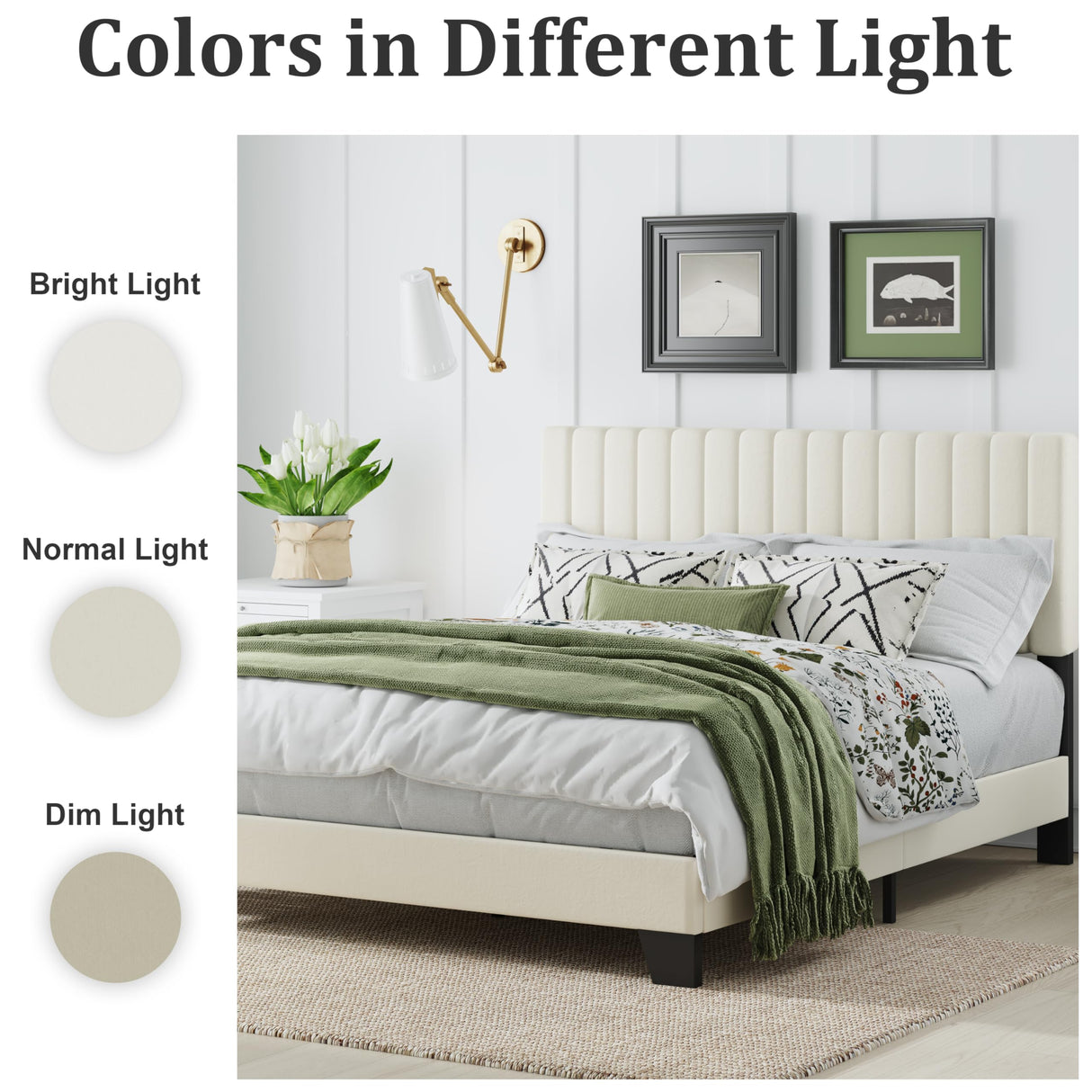 AILUNWALL Twin Size Bed Frame, Velvet Upholstered Platform Bed with Adjustable Tufted Headboard, Sturdy Frame and Slats, No Noiseless, No Box Spring Required, Easy Assembly, Beige AILUNWALL