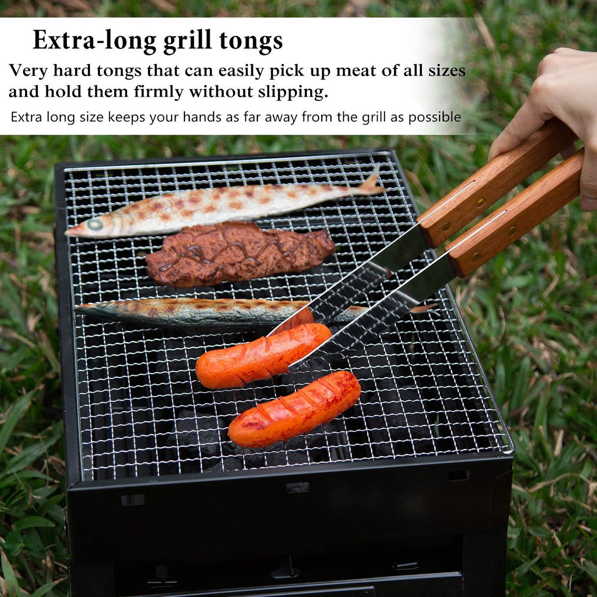 IMAGE Wooded BBQ Accessories Grilling Tools,Stainless Steel BBQ Tools Grill Tools Set for Cooking, Backyard Barbecue & Outdoor Camping Gift for Man Dad Women Barbecue Enthusiasts Set of 4 IMAGE