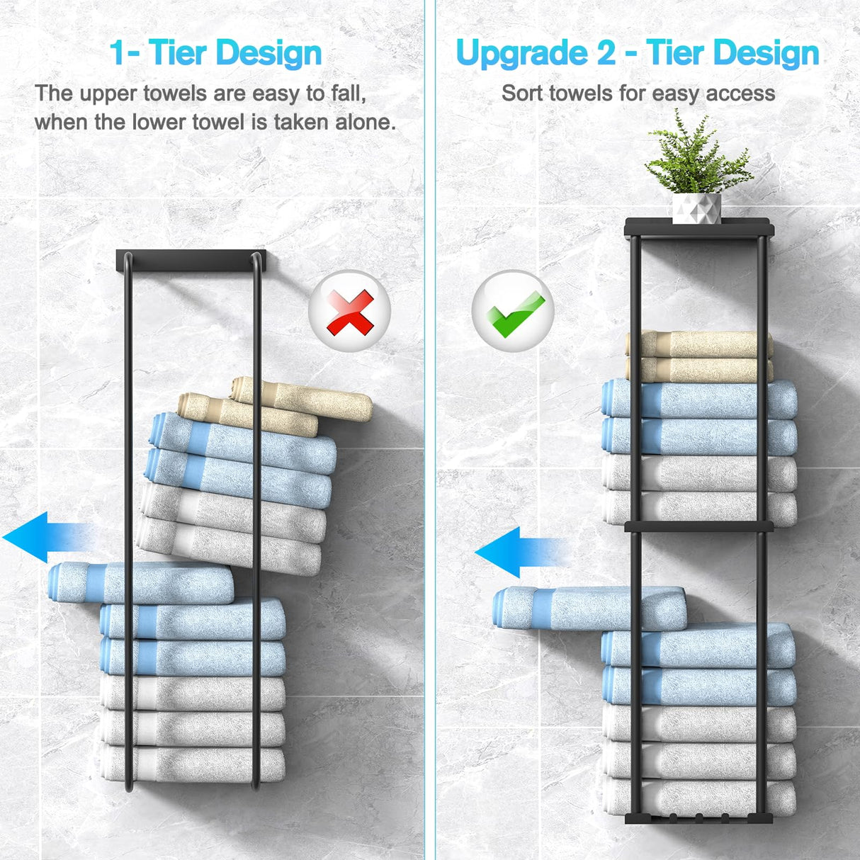 Liuoud Towel Rack for Bathroom, Wall Mounted Vertical Rolled Towel Storage Organizer Holder with Shelf, Holds Up 6 Large Bath Sheets, Black Liuoud