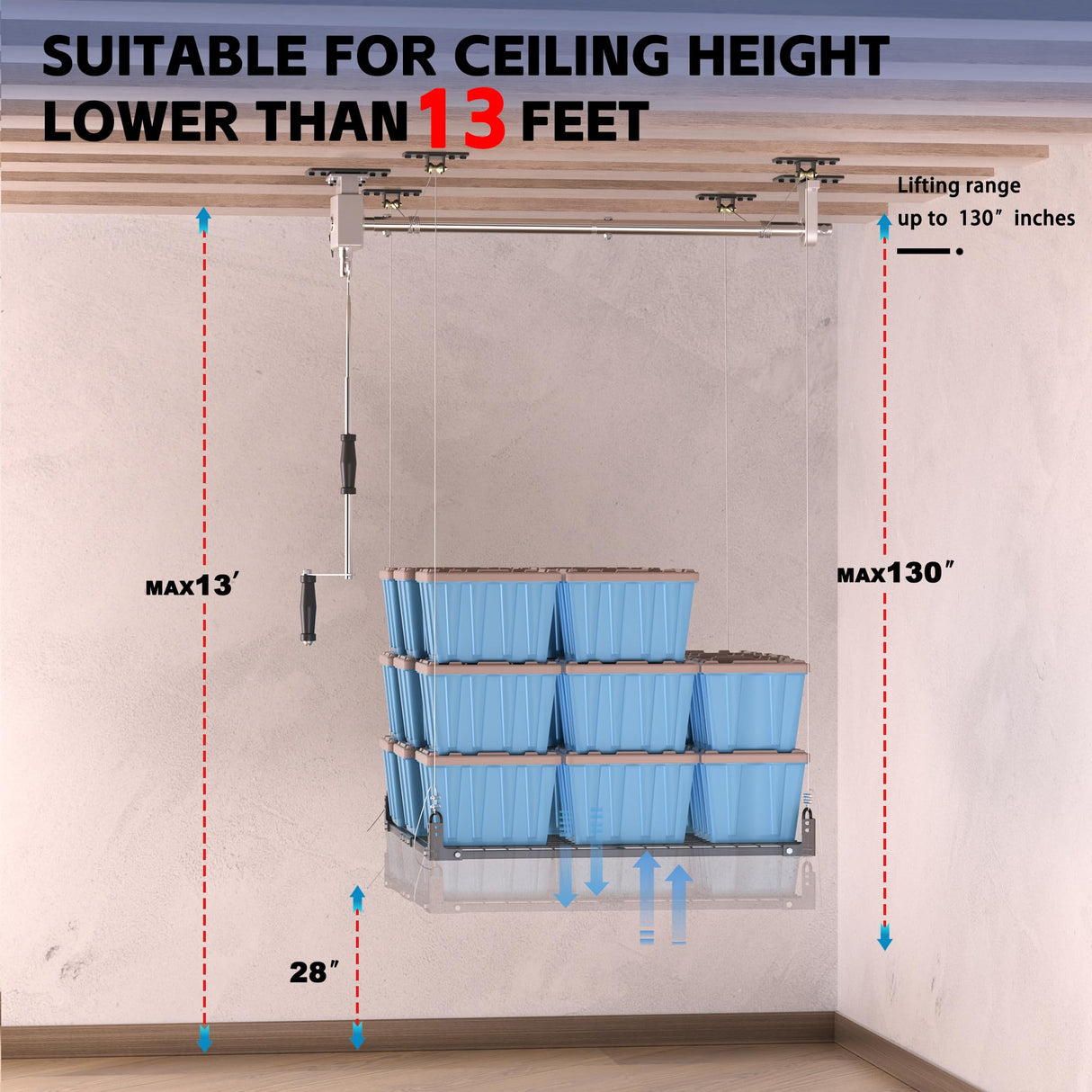 UODENGA Overhead Garage Storage Rack,4x4FT Ceiling Storage Racks Lift,Adjustable Organization System,Workshops or Basements(Black) UODENGA