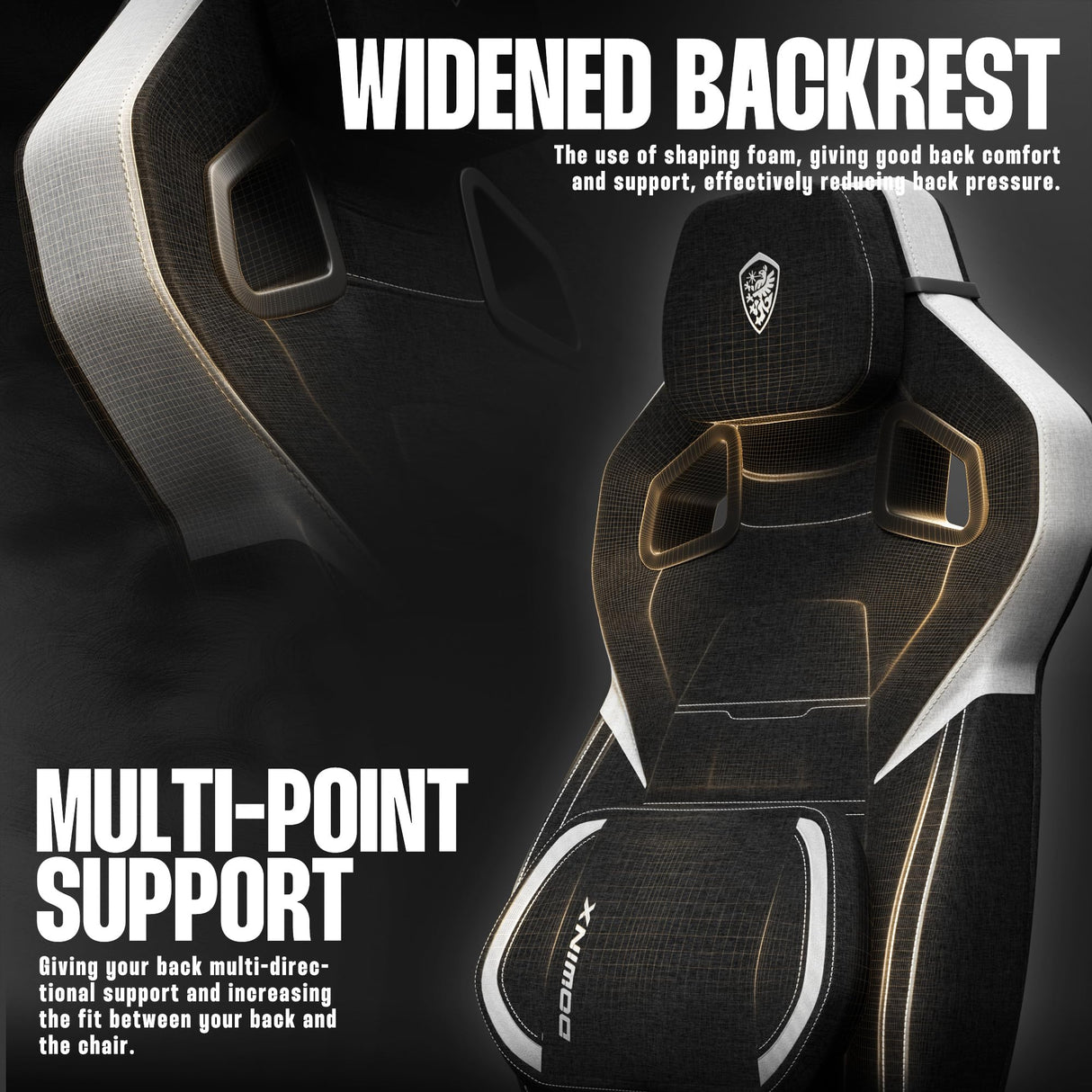 Dowinx Fabric Gaming Chair with Footrest, Big and Tall Gaming Chair for Heavy People, Wide Back Gamer Chair for Adult, Computer Game Chair with Massage for 200lbs, Black Dowinx