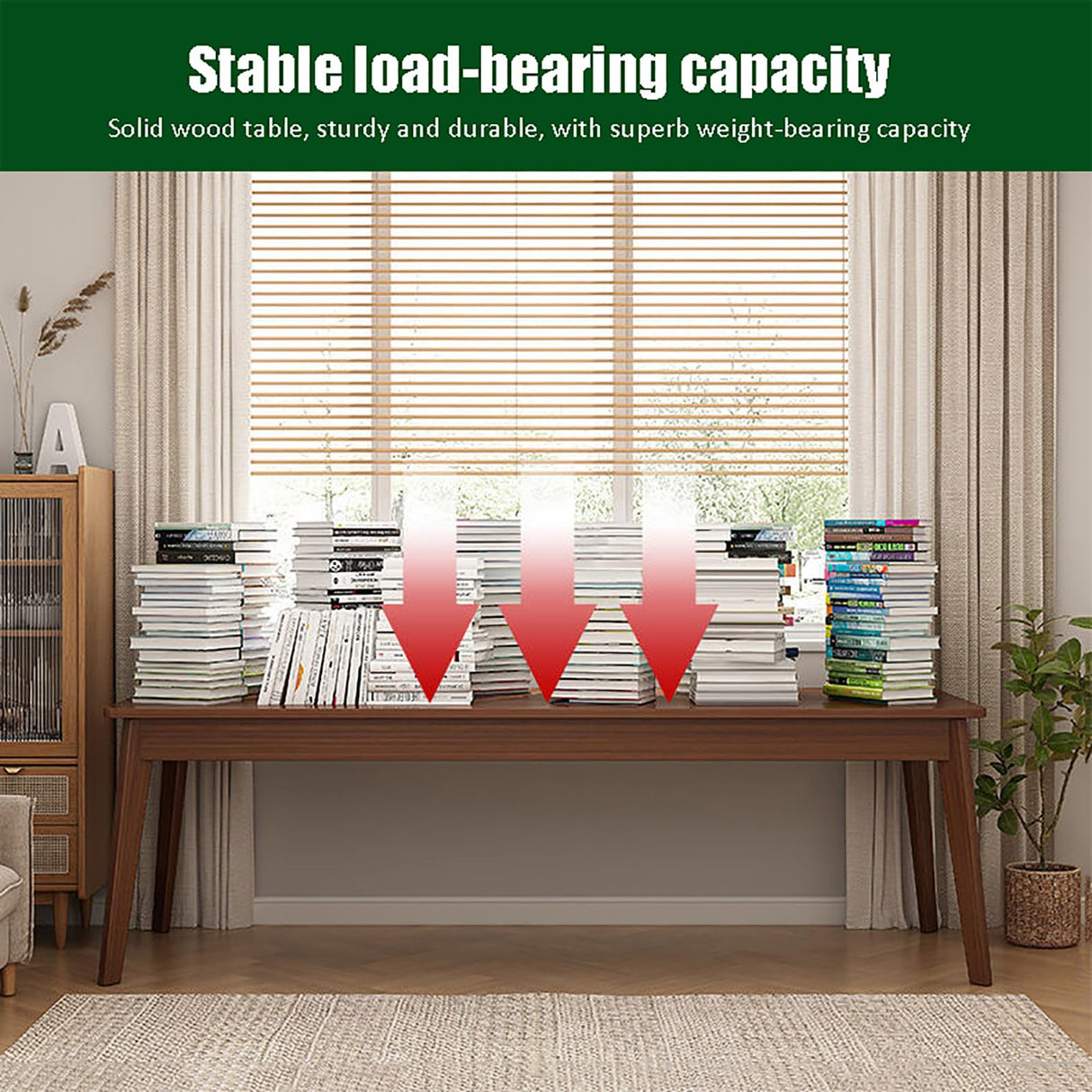 SUZEPER Mid-century Wood Long Desk Table,extra Large Two Person Office Desk,home Office Computer Desk,solid Wood Writing Desk Study Table,double Workstation Desk(140x50x75cm(55x20x30inch), Walnut) SUZEPER