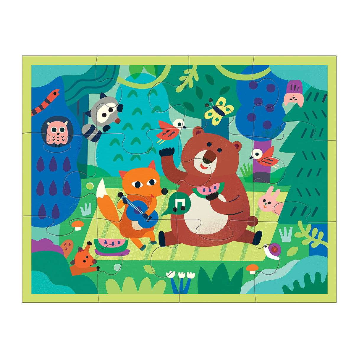 Mudpuppy Woodland Picnic 12 Piece Pouch Puzzle, Jigsaw Puzzle for Kids with Extra-Thick Pieces, 14" x 11", Includes a Reusable Zippered Pouch, Ideal for Traveling, Ages 2-4 Mudpuppy