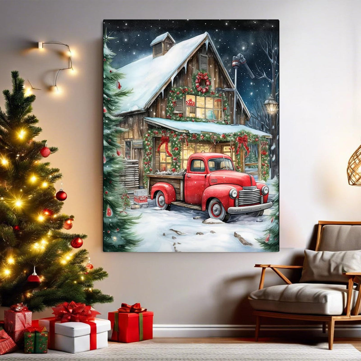 Arttoplus Christmas Paint by Numbers Kit for Adults Beginner-Red Truck Adult Paint by Number Kits on Canvas, DIY Acrylic Oil Painting by Numbers for Adults for Gift Home Wall Decor(16x20inch) Arttoplus