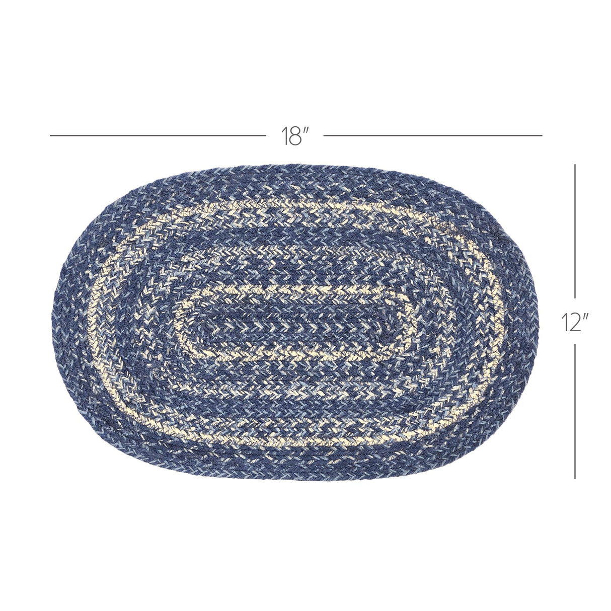 VHC Brands Farmhouse Great Falls Blue Table Placemat, Blue White, Jute Blend, Oval, 12x18 Inches VHC Brands