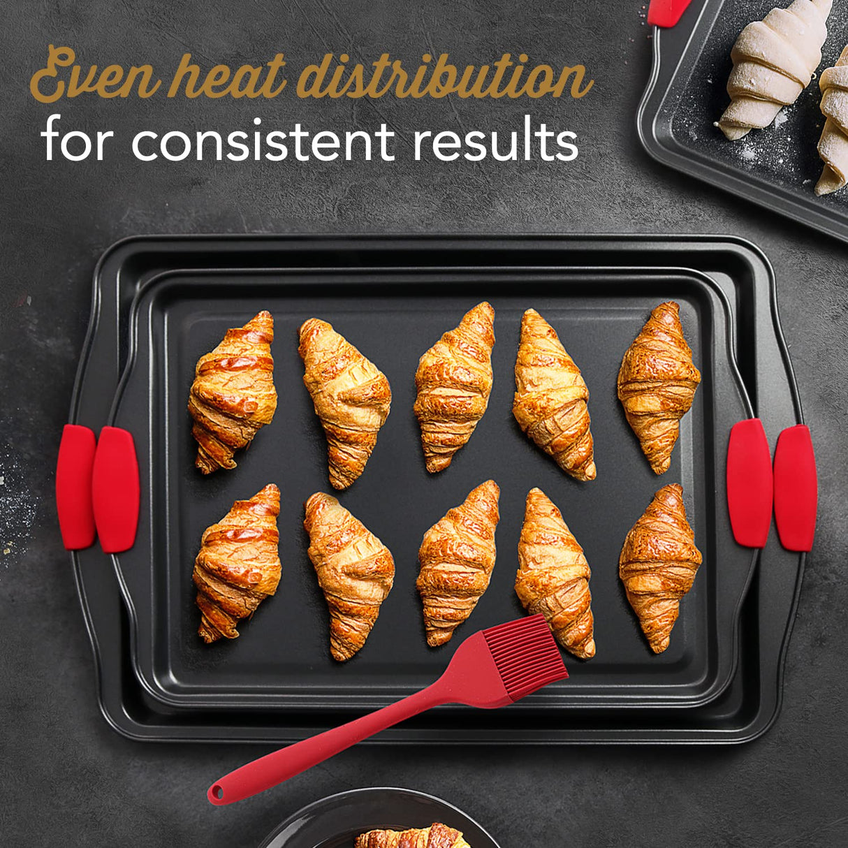 Baking Pan Set, 39 Piece Premium Baking Set, Nonstick Bakeware Sets BPA Free, Cookie Sheets for Baking Nonstick Set, Steel Baking Sheets for Oven with Muffin Pan, Cake Pan & Kitchen Utensils - Black EATEX