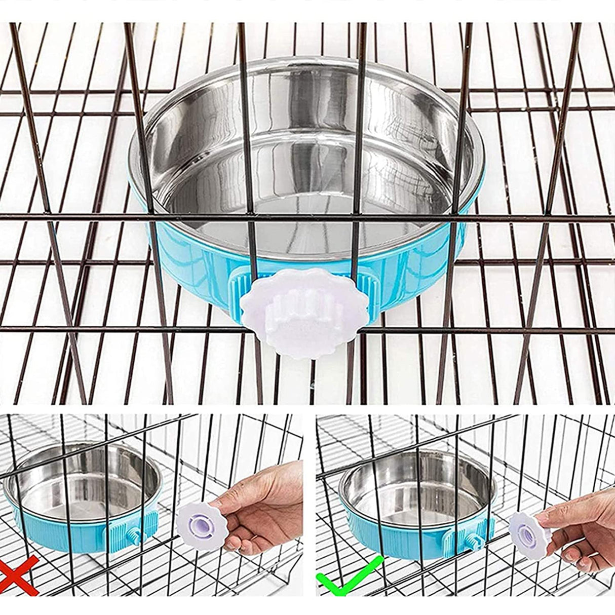 QIYADIN Dog Crate Bowl, Hanging Stainless Steel Removable Pet Crate Water & Food Bowls, Pet Cage Feeder Container Coop Cup for Cat Puppy Birds Rats Guinea Pigs Rabbit Hamster (2PCS) QIYADIN