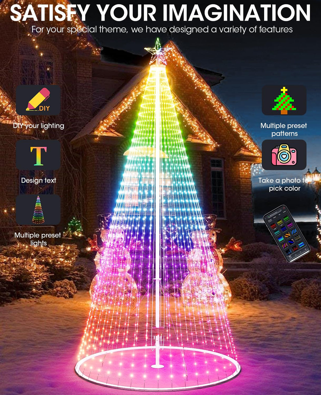Esfos Led Outdoor Christmas Tree, 20 ft Prelit Christmas Tree, Smart Outside Christmas Tree Light Show App Control with 1512 LED Lights Color Changing Sync APP & Remote Control Christmas Tree Lighting Esfos