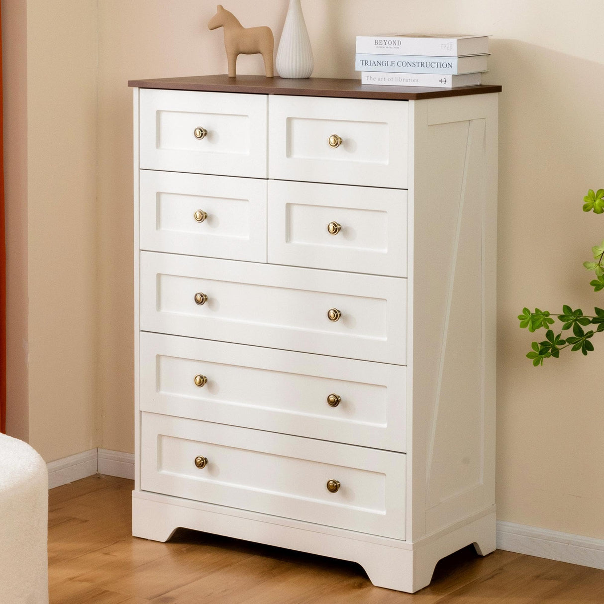 spanspace 7 Drawers Tall Dressers for Bedroom, 44" Wood Chest of Drawers with Metal Handle, Farmhouse Dresser for Living Room, Hallway spanspace