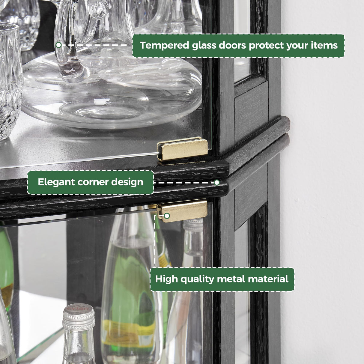 Trygoal 70" H Lighted Corner Curio Cabinet, Display Curio Cabinet with Tempered Glass Doors and Shelves, Corner Display Case with Light Bulb for Living Room, Dining Room, Black Trygoal