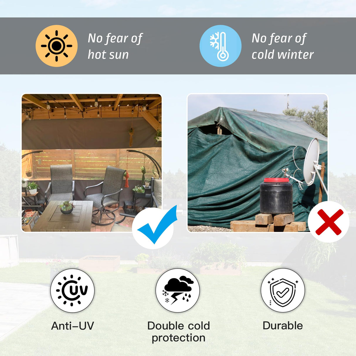 Domi Outdoor Clear Panel Curtain, 18 Oz Vinyl Curtains Weatherproof with Rustproof Grommets, Transparent Heavy Duty PVC Tarp Cover for Gazebo, Pergola, Patio Winter Protection(8'H x 16'W, Brown) domi outdoor living