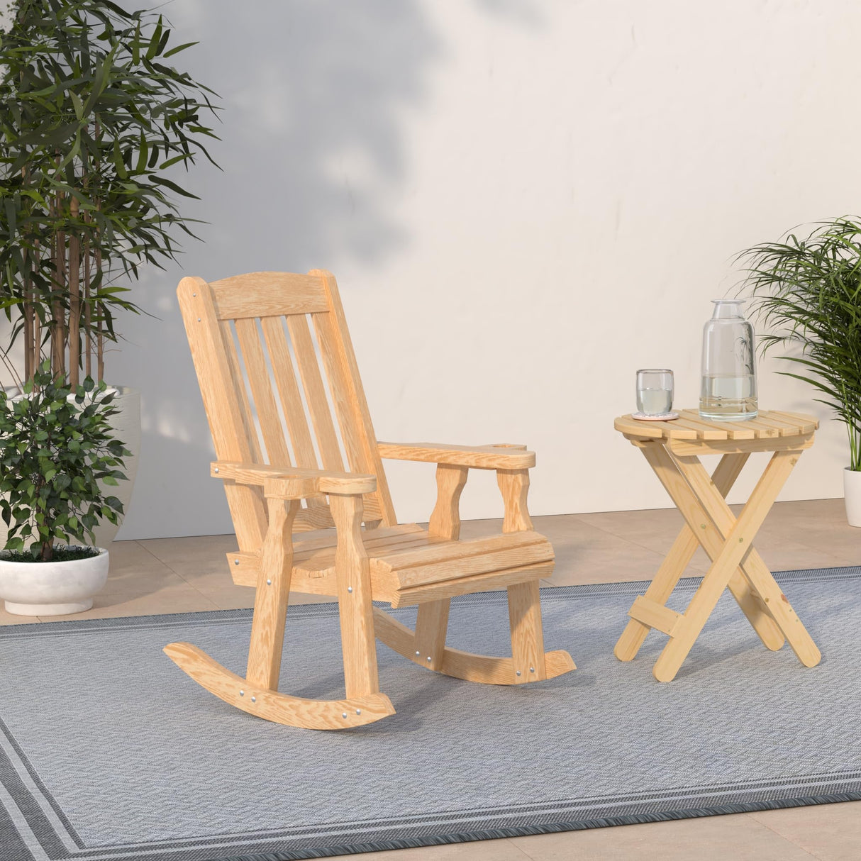 Amish Casual Heavy Duty 600 Lb Mission Pressure Treated Rocking Chair with Cupholders (Unfinished) Amish Casual