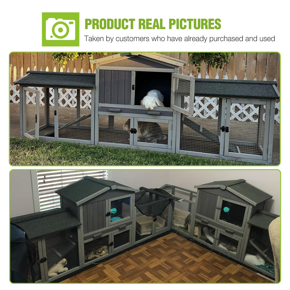 GUTINNEEN Rabbit Hutch Outdoor Large Chicken Coop with Cleaning Tray and Waterproof Roof Wooden Bunny Hutch PVC Floor Bottom for Small and Medium Bunny Rabbit Chick 87.8" L GUTINNEEN
