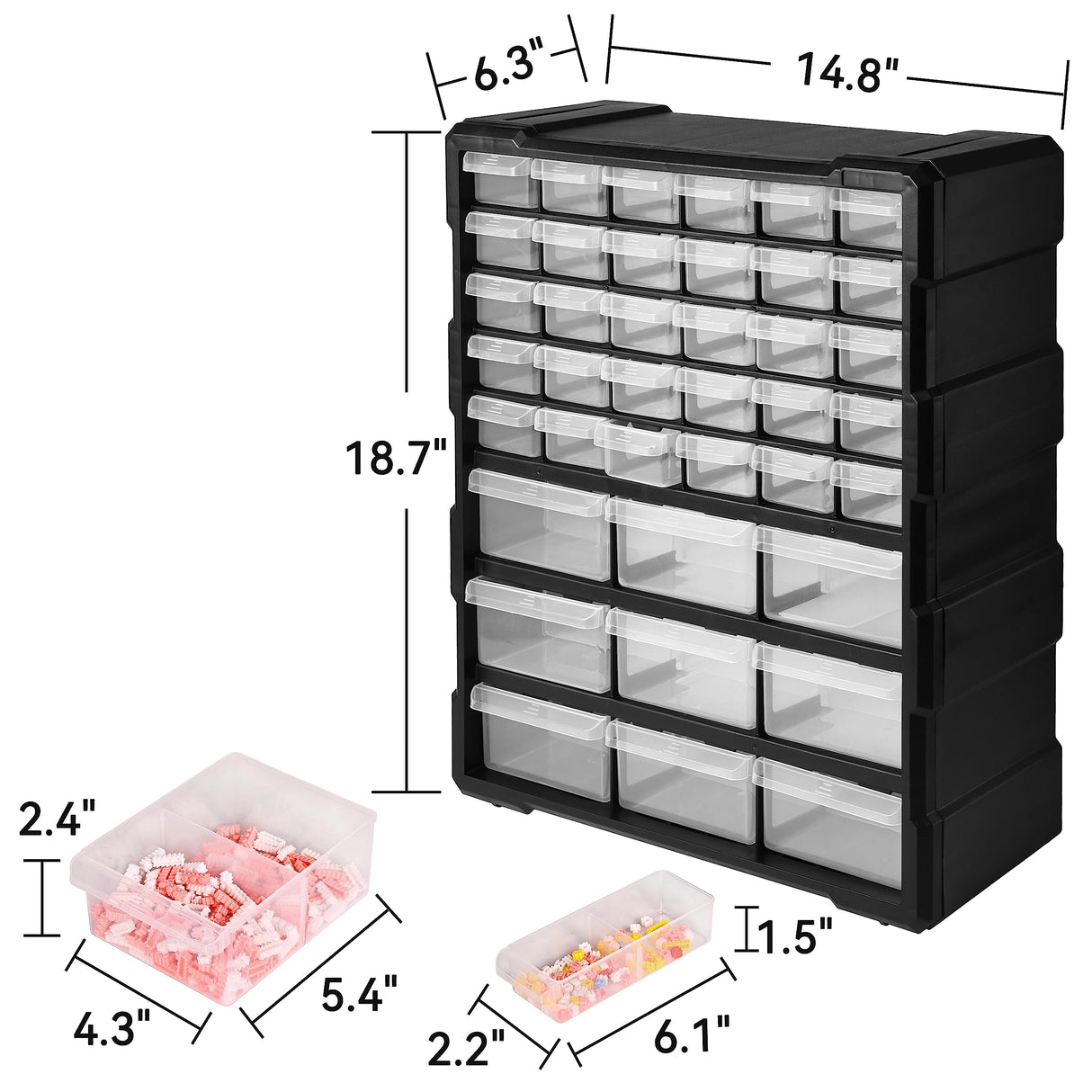 Elevon Hardware and Craft Cabinet 14.8" W x 6.3" D x 18.7" H, 39 Drawers, Black Elevon