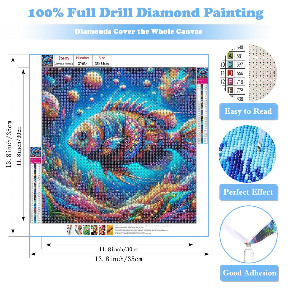 Fish Diamond Art Kits for Adults, 5D Diamond Painting for Beginners, Diamond Dot, Animal Dimond Art Paintings Kit, Small Gem Painting Kit, Crafts for Adults, Crystal Home Wall Decor Gifts (14x14inch) Rekxtmo