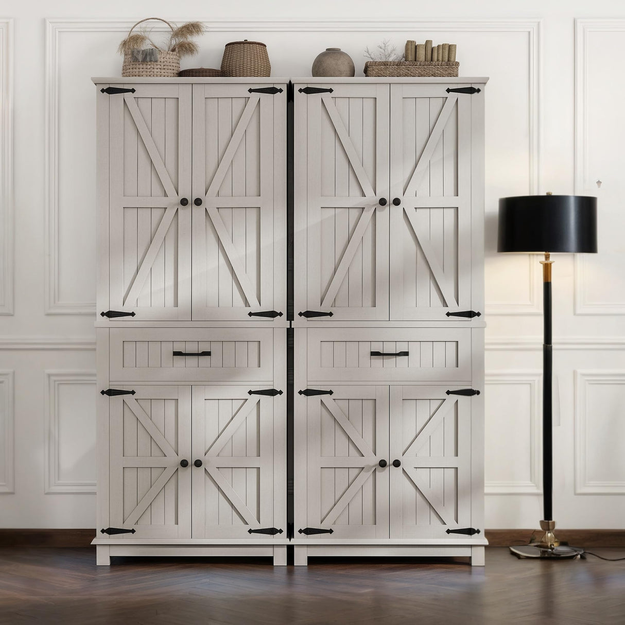 YITAHOME 72" Kitchen Pantry Cabinet, Tall Farmhouse Cupboard Storage Cabinet with Drawer, Doors and Adjustable Shelves for Living Room, Dining Room, White Oak YITAHOME