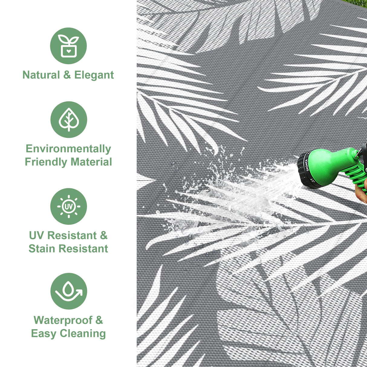 sarben Outdoor Rug 4’x6’ Waterproof for Patio Clearance, Reversible Indoor Outdoor Plastic Straw Camping Rug Carpet, RV Mat, Large Area Rug for Deck, Backyard, Balcony, Porch, Beach, Grey & White sarben