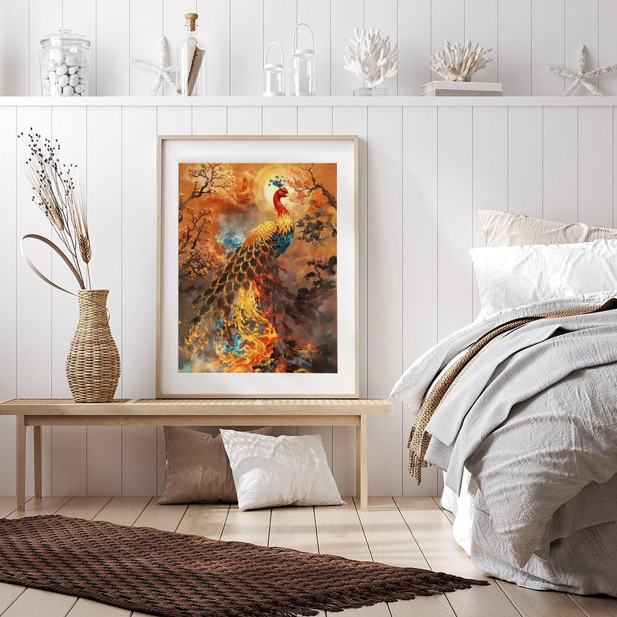 Fabioyar Diamond Art Kits for Adults - Frameless Phoenix Blossoms Golden Hues Art 5d Diamond Painting Kits for Adults Beginners for Home Wall Decor 12 X 16 Inch Fabioyar