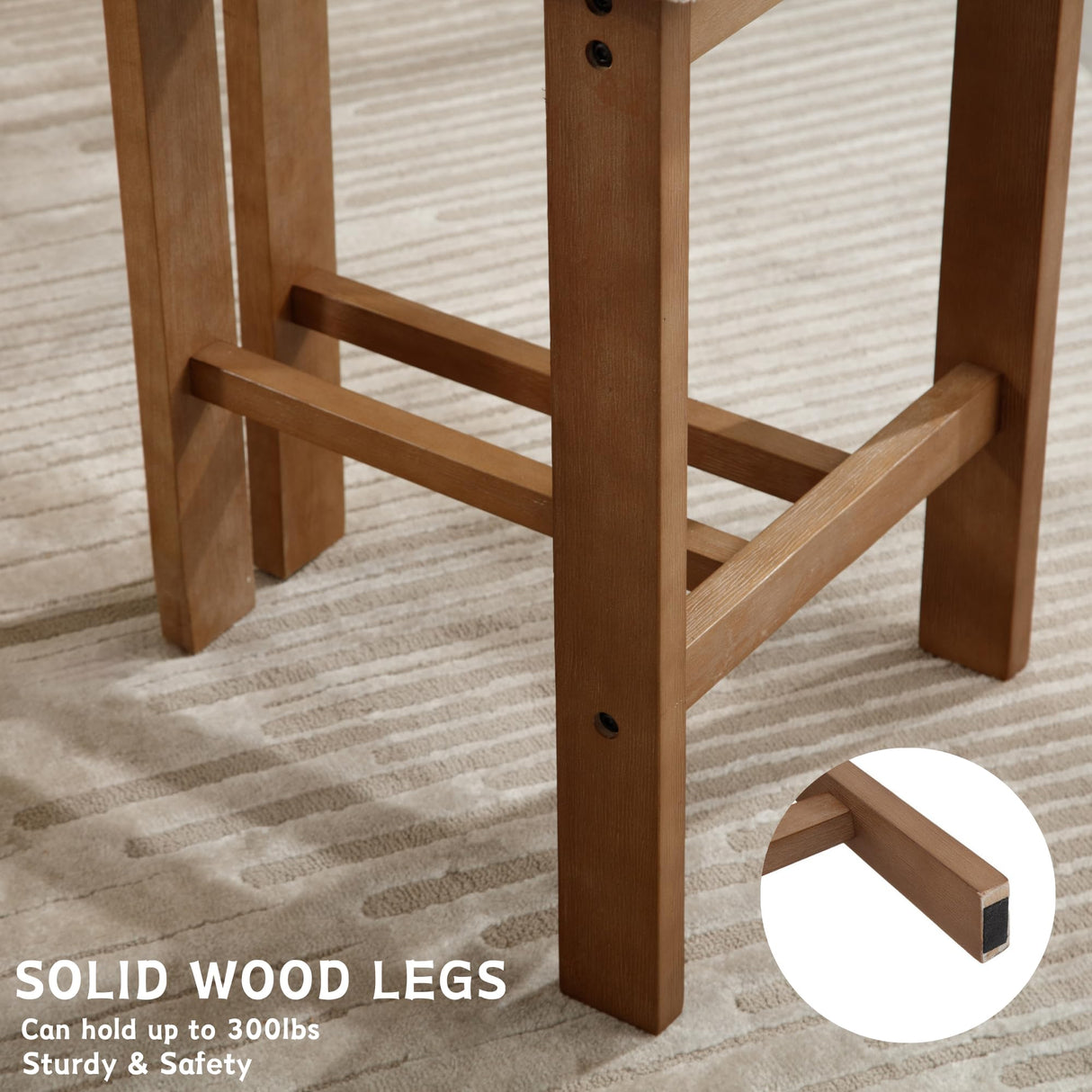 Shunzhi Upholstered Farmhouse Counter Height Bar Stools Set of 4 White Sherpa Barstools with Back/Solid Wood Legs, Modern Bar Chairs for Kitchen Island/Home Bar/Pub, 26 Inch Shunzhi