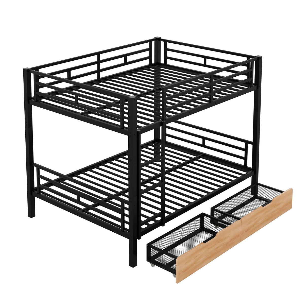 LUKEEHOM Metal Bunk Bed Full Over Full Convertible Full Bunk Beds into 2 Individual Full Size Bed with 2 Storage Drawers, No Box Spring Needed, Black LUKEEHOM