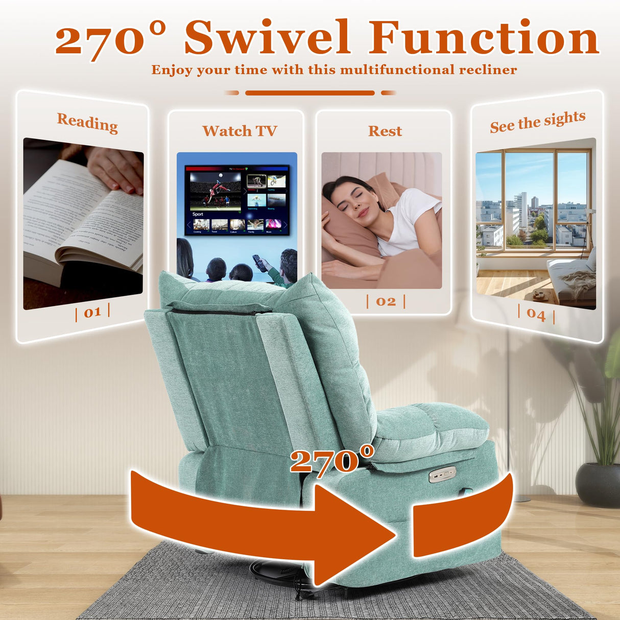 DYHOME Rocking Recliner Chair, Green Swivel Massage Rocker Recliner Chair with Heated, Electric Recliner Chairs for Adults, Modern Lazy Boy Single Lounge Sofa for Living Room,Bedroom, Nursery DYHOME