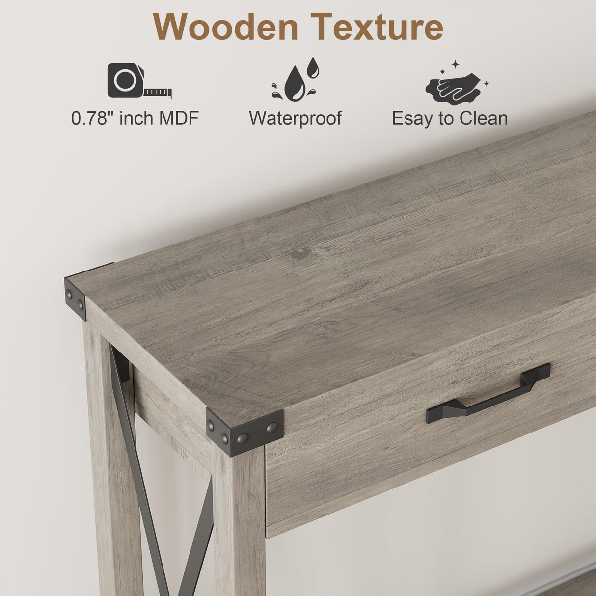 IDEALHOUSE Console Table with 2 Drawers, Farmhouse Entryway Table with Storage Shelf, Accent Wood Sofa Table for Living Room, Hallway, Foyer-Grey IDEALHOUSE