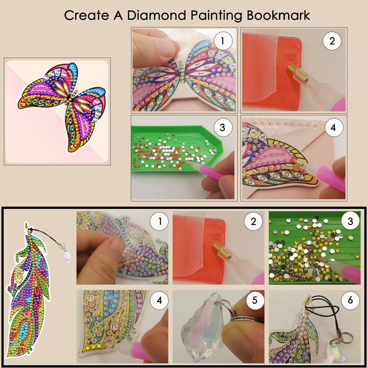 TDOOW 8 PCS Diamond Art Painting Bookmarks for Adults, Feather Diamond Art Bookmarks, Butterfly Corner Painting Book Mark Kits Craft DIY Diamond Art Kits Gem Small Dotz Gifts TDOOW