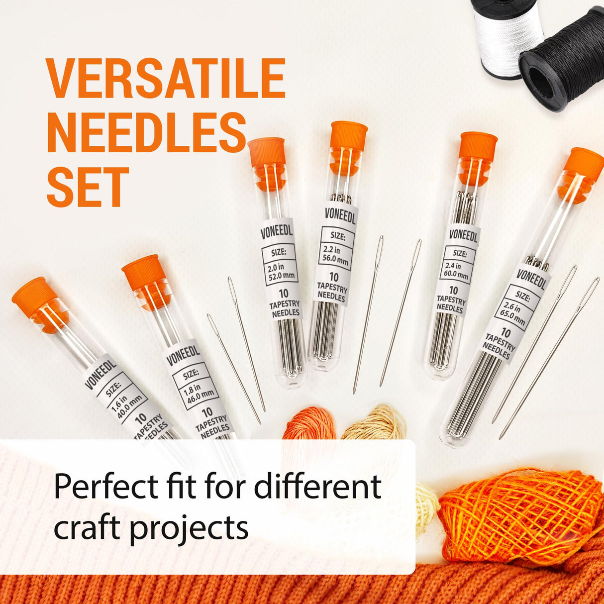 VONEEDL Large Eye Blunt Tapestry Needles (Pack of 60) - 6 Sizes with 6 Storage Tubes - Perfect for Darning, Embroidery, Cross-Stitching, Needlepoint, Crafting, Knitting, Weaving, and DIY VONEEDL