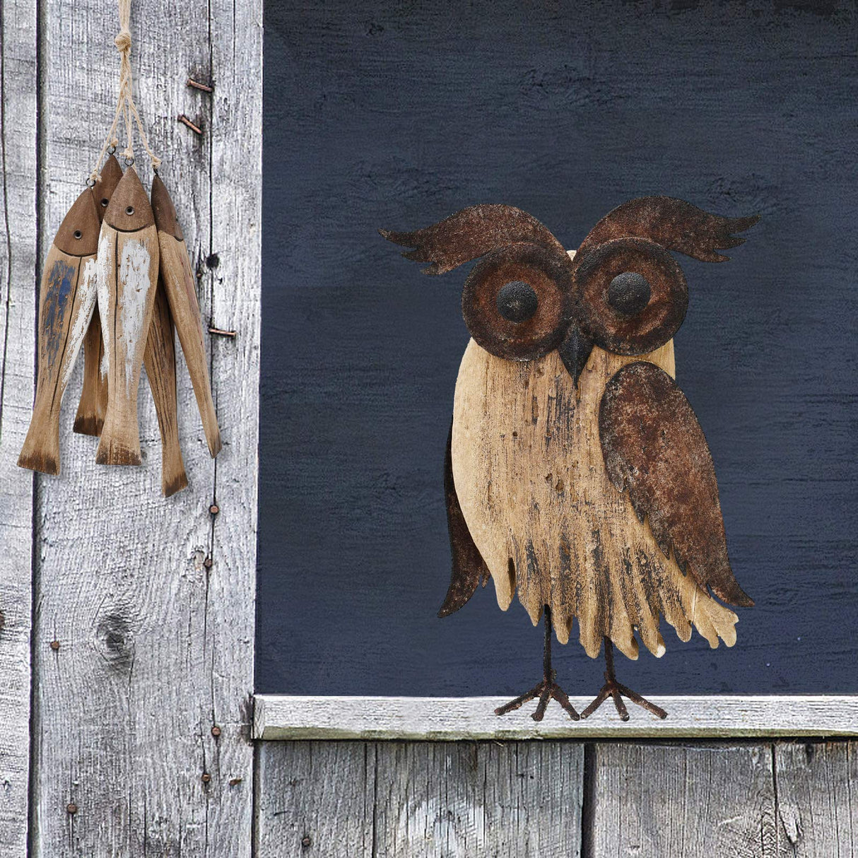K KILIPES Rustic Owl Decorations for Home Decorative Wood Owl Figurine Statues Night Owl Tabletop Ornaments Collectible Sculptures (8.5" H B) K KILIPES
