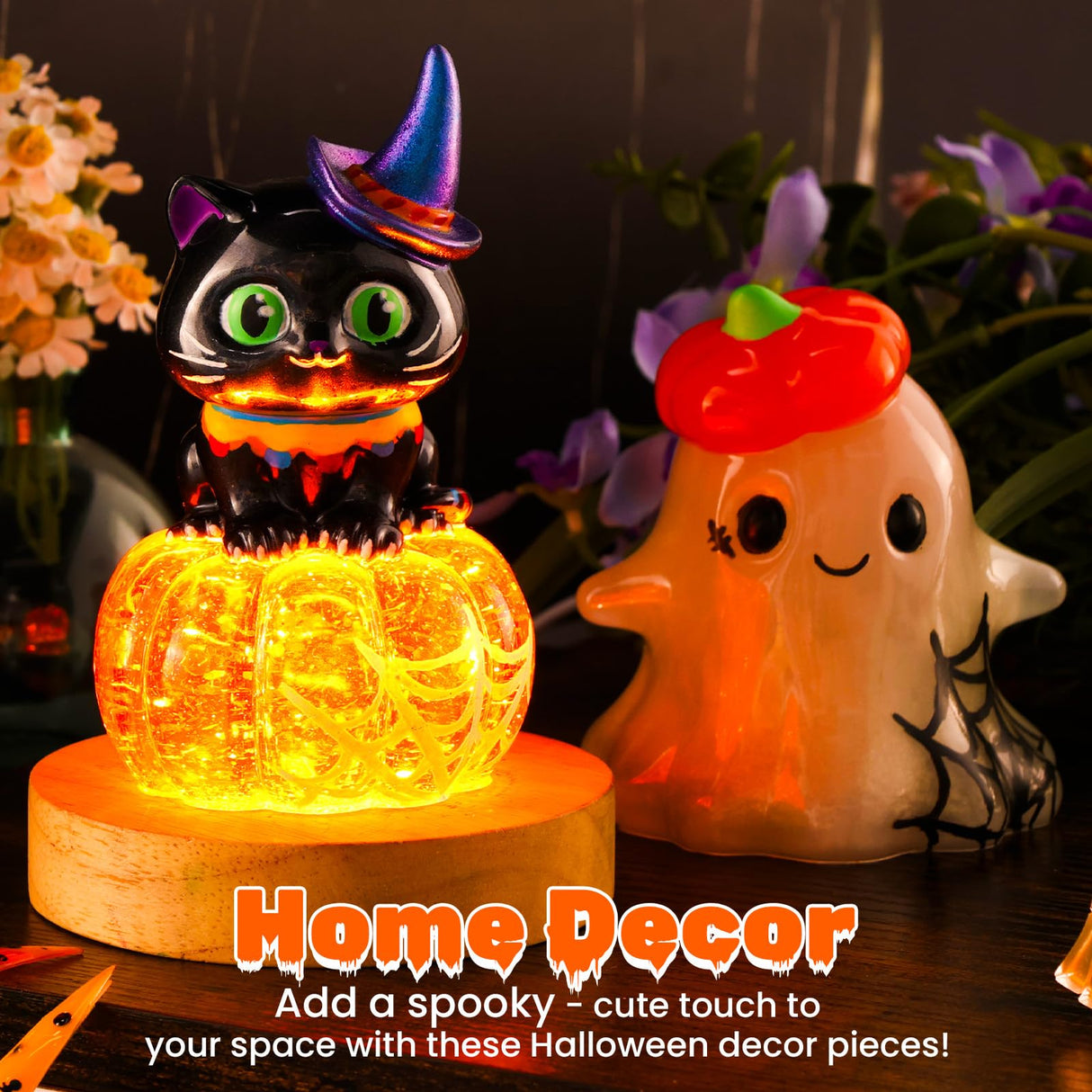 LET'S RESIN Halloween Resin Molds Silicone, Cute Ghost Silicone Molds & Cat Pumpkin Epoxy Resin Molds with Witch Hat,Perfect for Resin Casting,Halloween Party, Thanksgiving Autumn Decor, Gifts(2PCS) LET'S RESIN