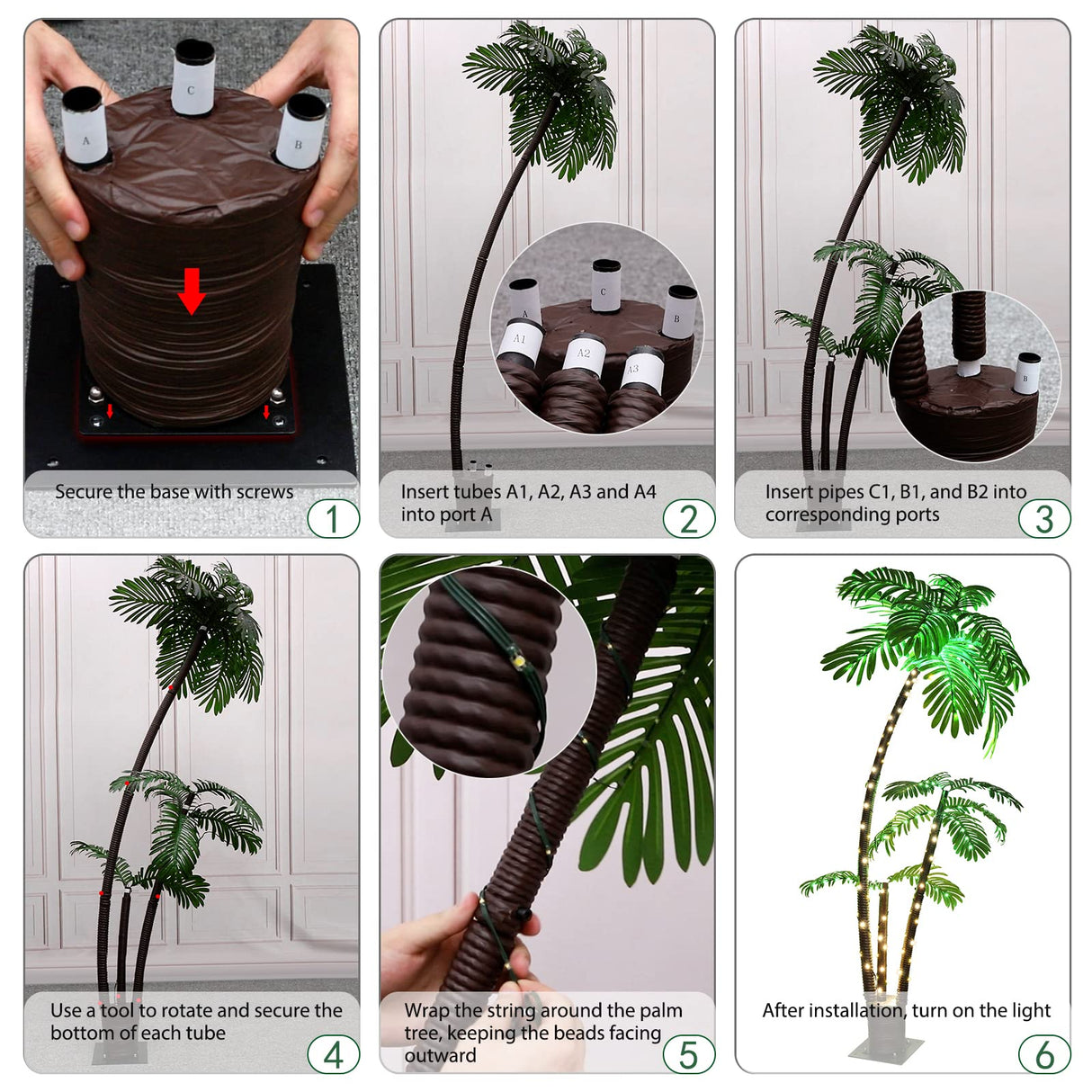 OUSHENG Lighted Palm Tree 6' 3.3' 2' Bar Outdoor Christmas Decorations Decor, Light Up LED Artificial Fake Faux Trees Lights for Outside Patio Yard Pool Porch Deck Party Tropical OUSHENG