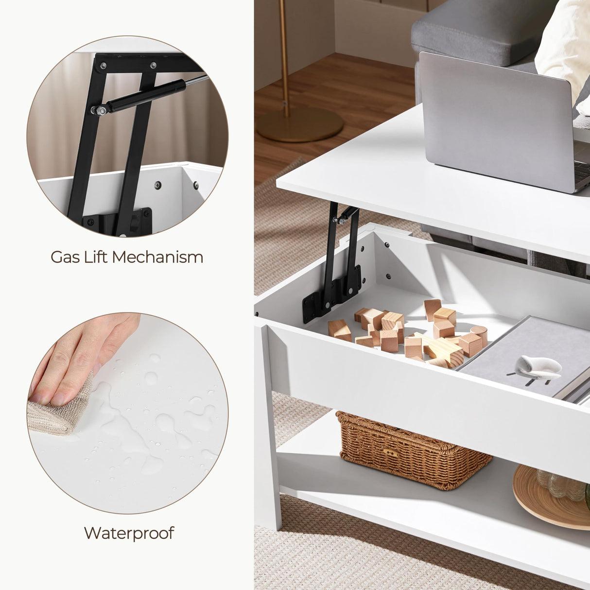 Yaheetech Lift Top Coffee Table with Hidden Compartment and Storage Shelf, Rising Tabletop Dining Table for Living Room Reception Room, 47.5in L, White Yaheetech