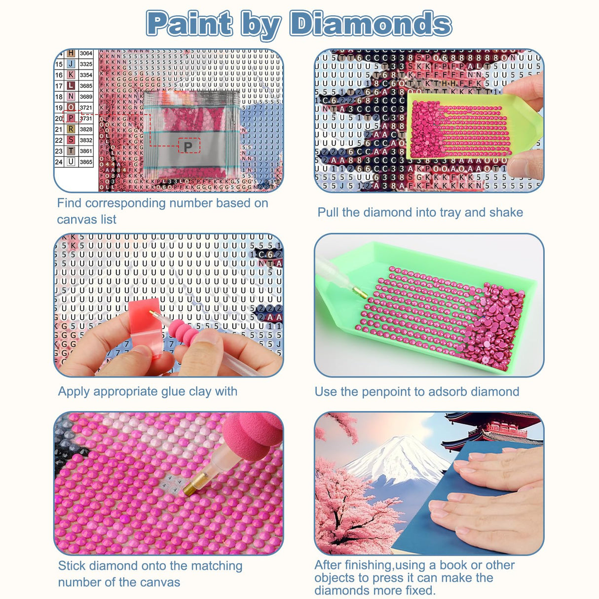CEOVR Japan Chureito Pagoda Mt.Fuji Diamond Painting Kits, Cherry Blossoms Scenery Diamond Art Dots for Adult Beginner, 5D Full Drill DIY Crystal Gem Art, Wall Decor for Home Office 12x12in CEOVR