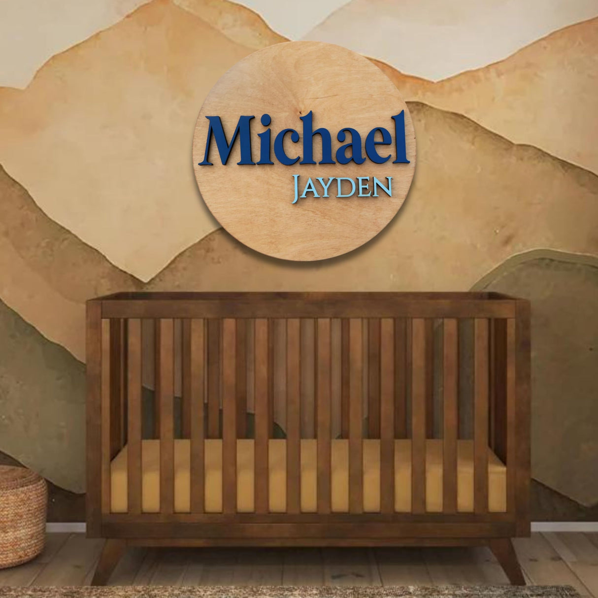 Custom Round Nusery Name Sign, Personalized 3D Baby Name Announcement Sign, Personalized Wooden Wall Plaque, 3D Wall Art for Children & Kids Rooms, Family Name Signs, 30 Colors (Design 9) Obsidian Home Creations