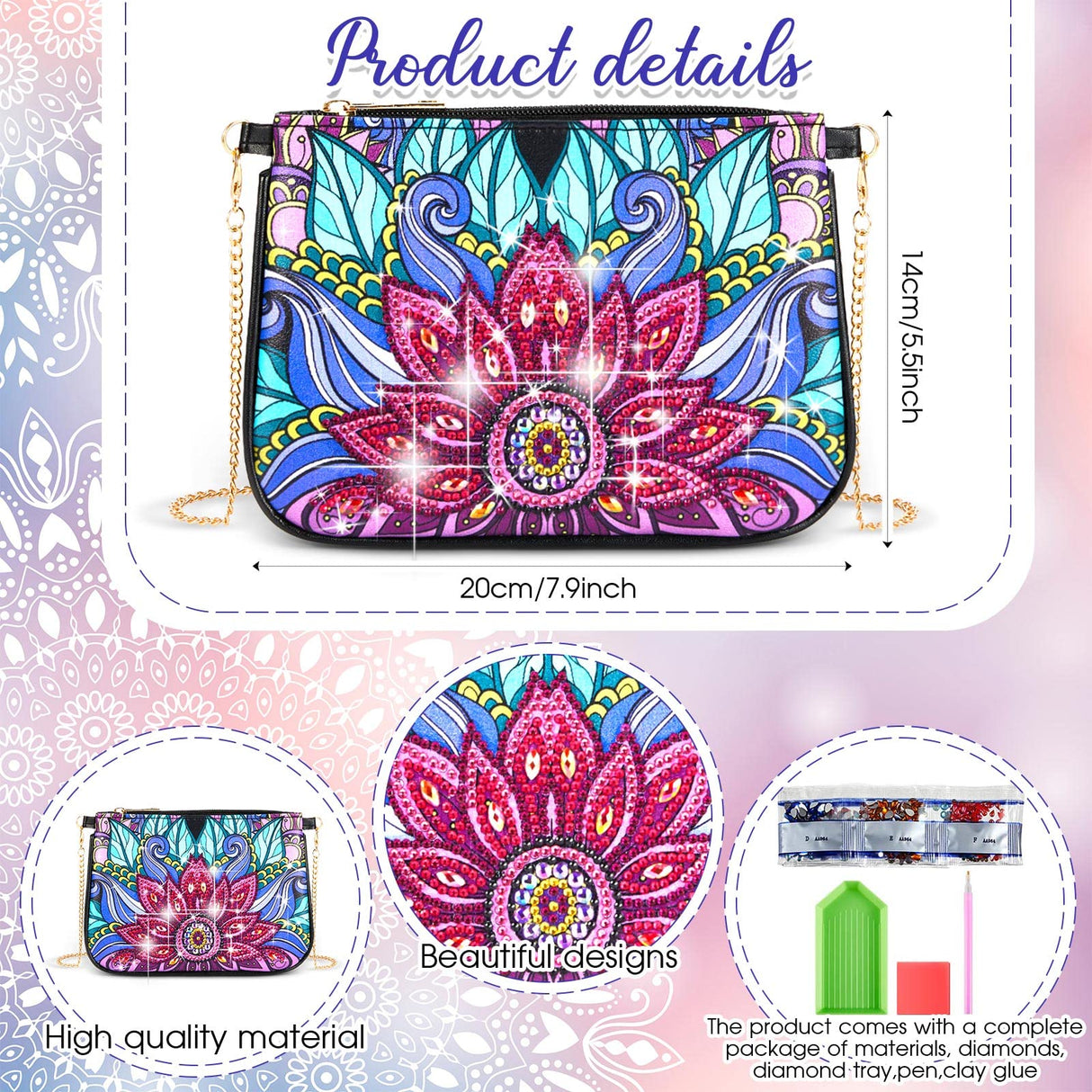 Geyoga 2 Pcs Diamond Art Purses Handbag Diamond Art Kits for Adults Sunflower and Flower Crossbody Bag 5D DIY Shoulder Makeup Bag Chain Leather Clutch Purse Geyoga