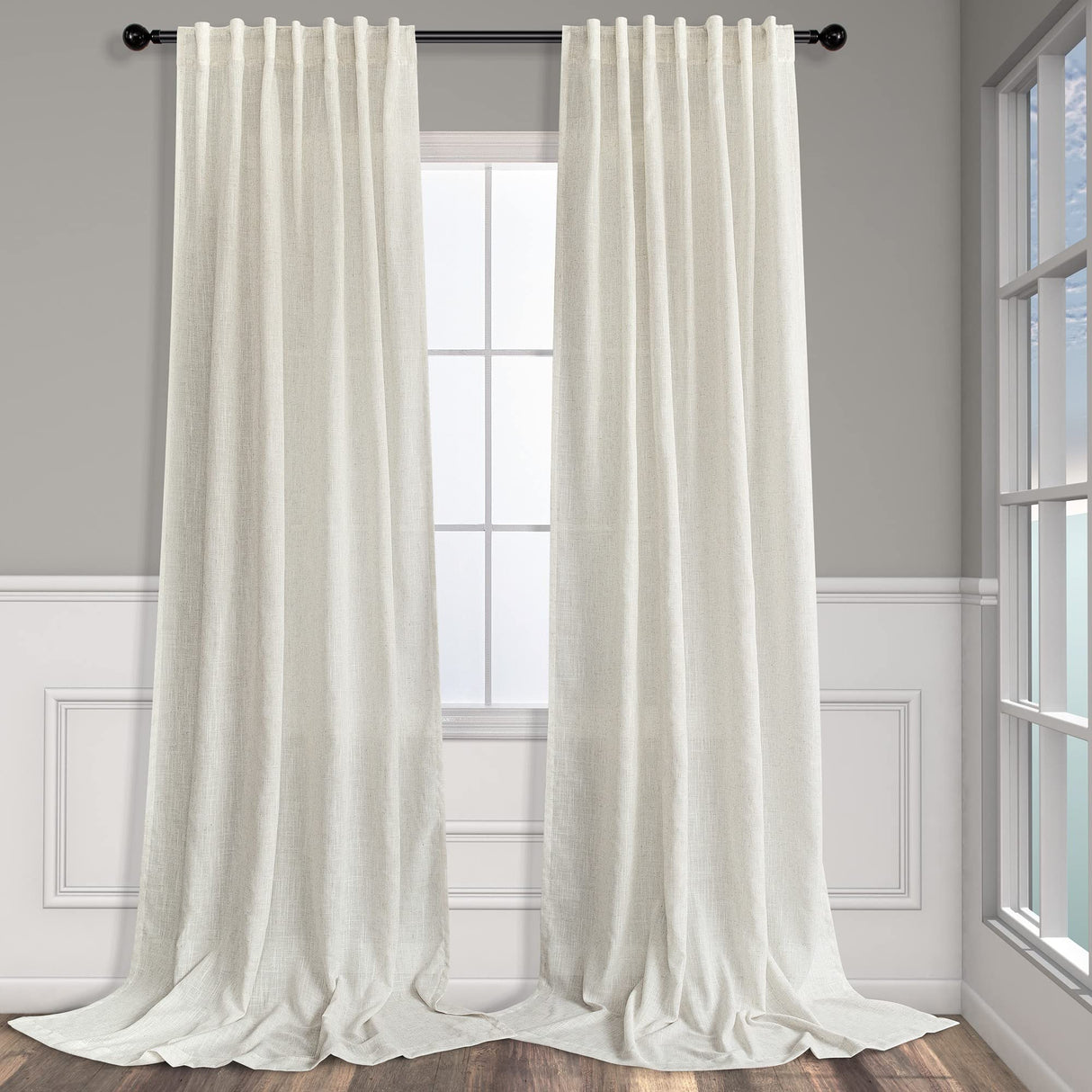 Natural Linen Curtains 108 Inches Long for Living Room 2 Panels Set Loop Pocket Back Tab Draperies Neutral Earth Tone Soft Cotton Textured Semi Sheer Linen Curtains for Large Window Vertical 9 FT Tall Pitalk
