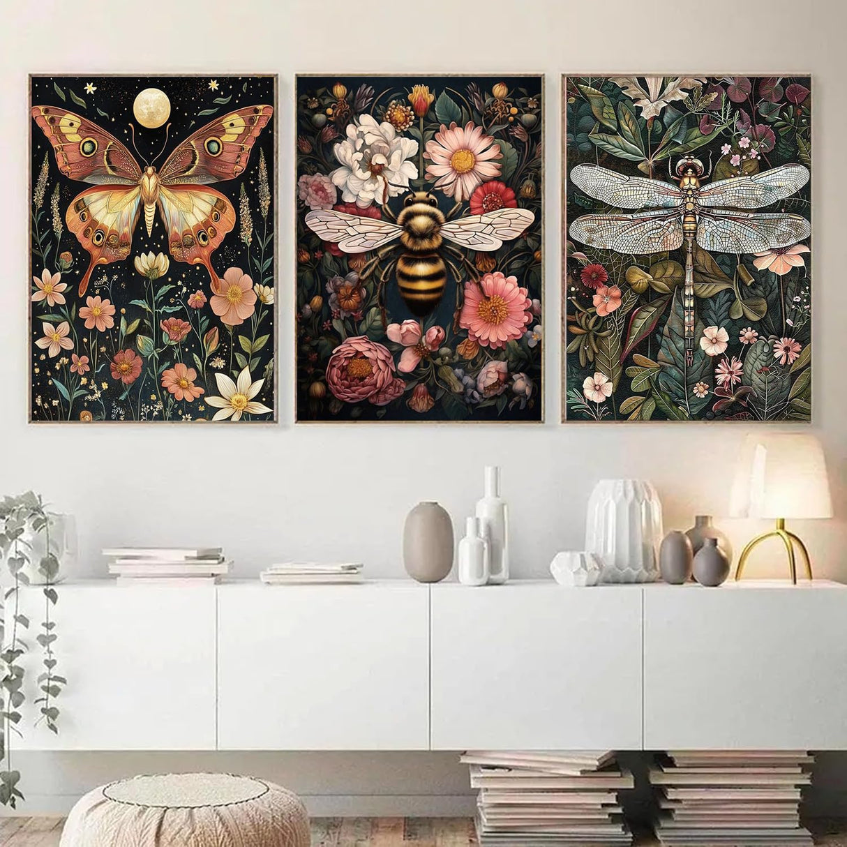 NEGEKFKX 3 Pack Insect Diamond Art Kits for Adults Beginners,Dragonfly Bee Moth Diamond Painting Kits for Adults,5D Full Drill DIY Diamond Dot Gem Art Kit Wall Home Decor Arts Craft 12x16 inch NEGEKFKX