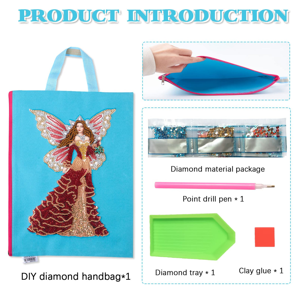 antor Diamond Painting Kits for Adult Stationery Bag Handbag with Chain 5D DIY Rhinestone Arts Craft Makeup Bag Canvas Tote Bag Diamond Art for Office Home Butterfly Fairy Pattern antor