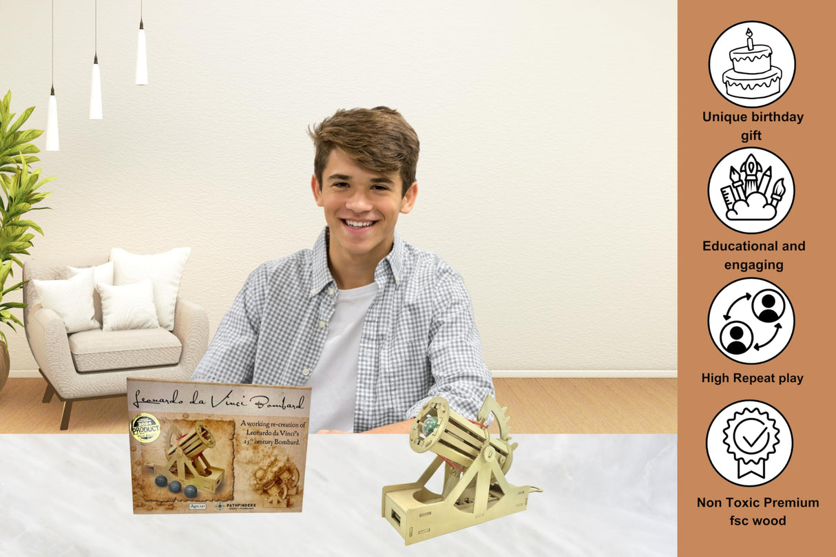PATHFINDERS STEM Kit – Leonardo da Vinci Bombard Cannon | Science Kits for Kids Age 12-14 | stem Age 12-14 Physics Toys | Kids Engineering kit Pathfinders